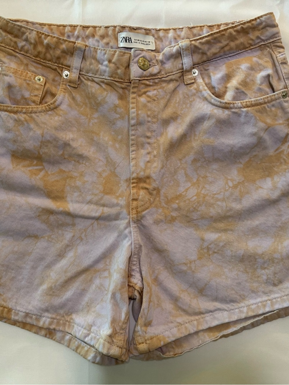 Zara Lavender and Beige Tie-Dye Jean Shorts